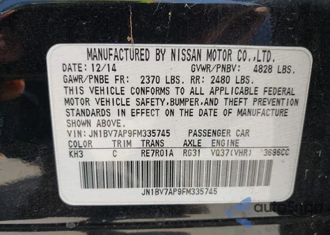 2015 Infiniti Q50 Premium z USA, uszkodzony, nr VIN JN1BV7AP9FM335745